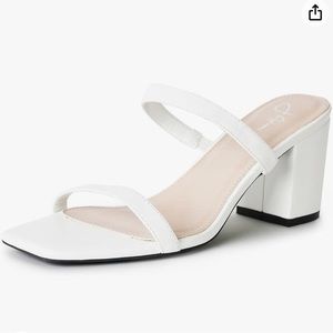 J. Adam’s White Square Toe Double Band Low Block Heel Sandals